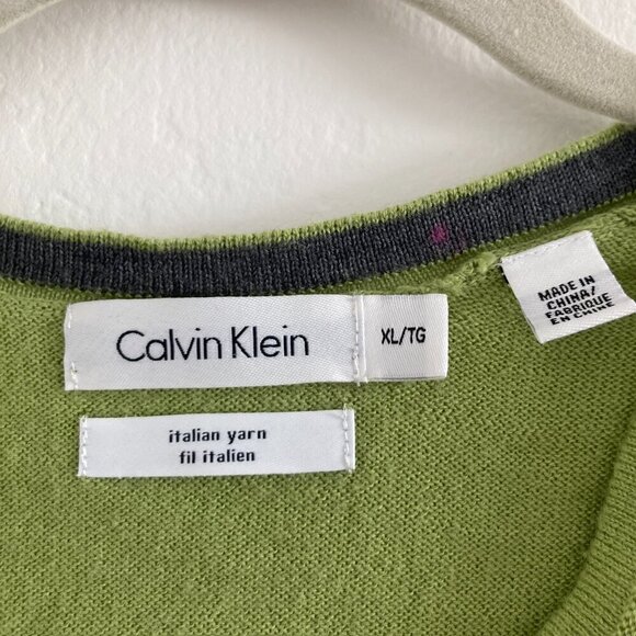 Calvin Klein Merino Wool Blend Knit Sweater V Neck Green Long Sleeve Spring XL - Picture 10 of 12